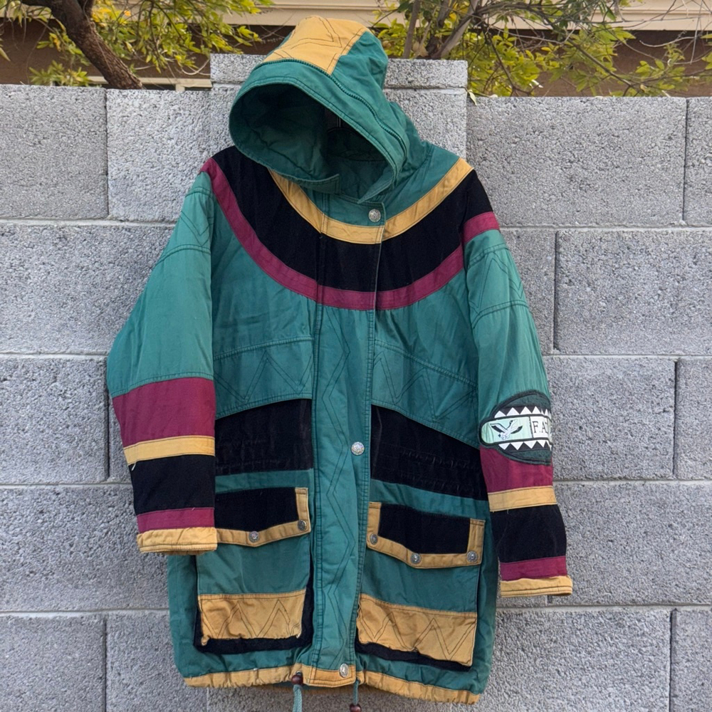 Vintage Triple F.A.T. Goose Puffer Jacket M Teal Black Velvet